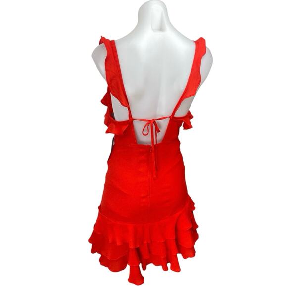 NEW Lulus Carmela Coral Red Sleeveless V Neck Ruffle Mini A Line Dress Size XS - Picture 2 of 6